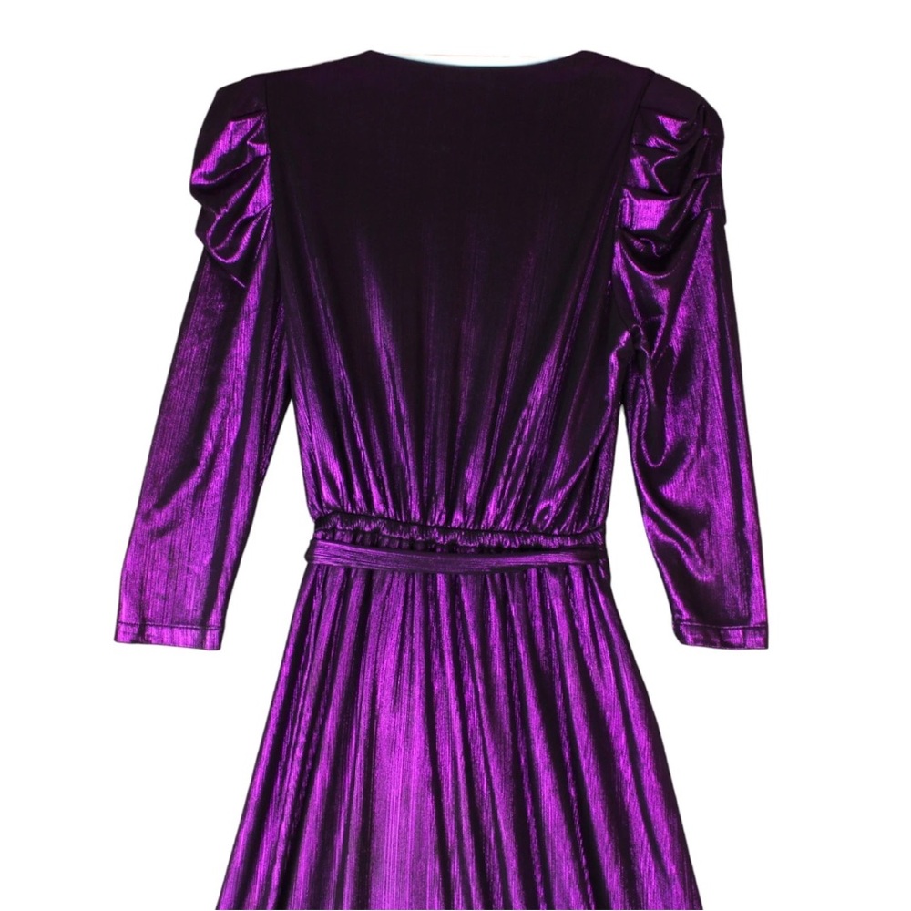 Retrofete Flora Maxi Wrap Dress Purple Metallic Size M V Neck Ruffle EUC Party - Picture 5 of 15